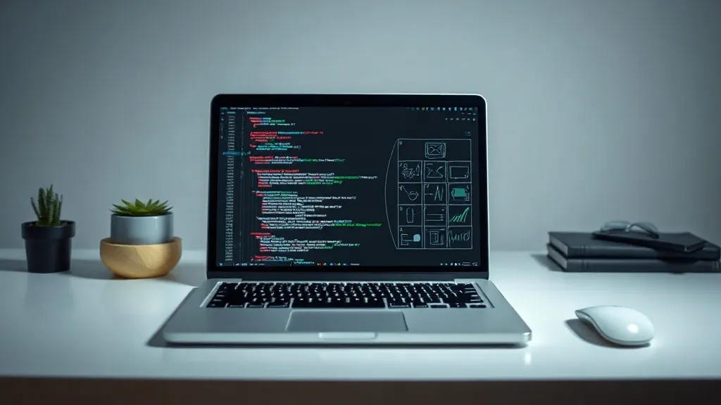 A professional minimalist workspace with a clean laptop scre